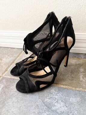 Sam Edelman Black Mesh Lace Up Heels Stiletto Open Toe Women 8